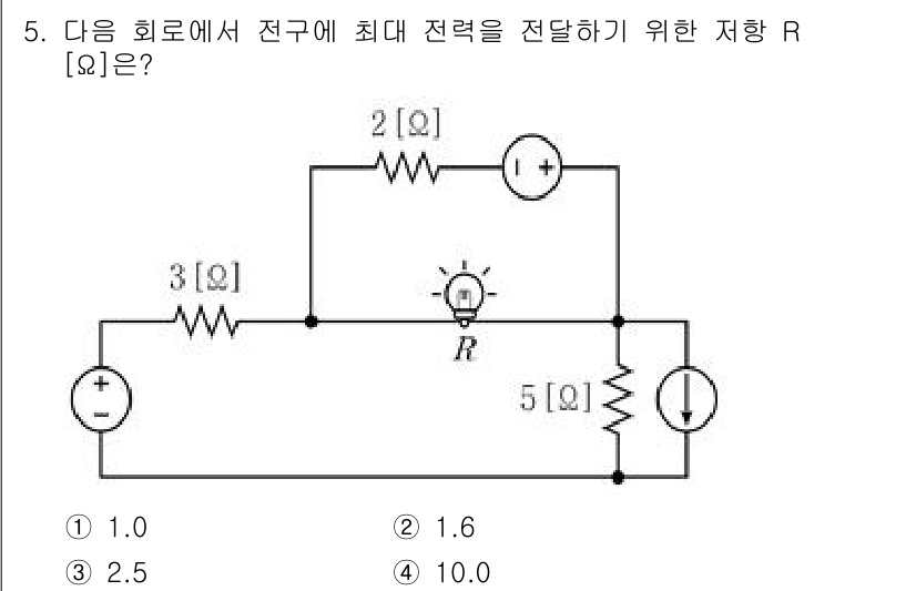 9급_국가직_공무원_전자공학개론 2021년 5번 - 이 회로에서 최대 전력을 전달하기 위해서는 로드 저항(R)이 최적 조건을... 에 관한 핵심 기출문제