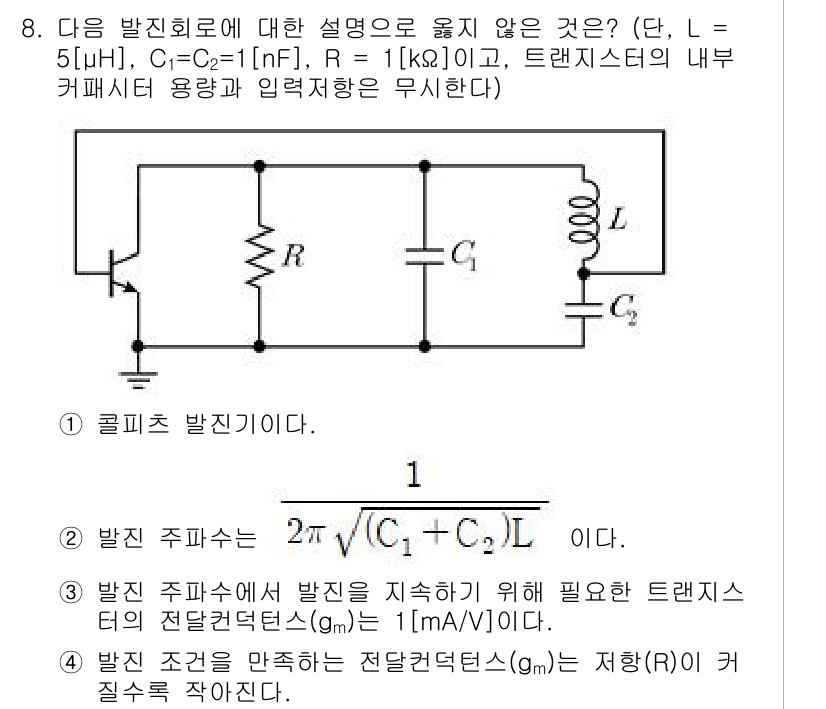 9급_국가직_공무원_전자공학개론 2021년 8번 - 이 회로는 두 개의 커패시터(C1, C2)와 인덕터(L), 저항(R)으로... 에 관한 핵심 기출문제