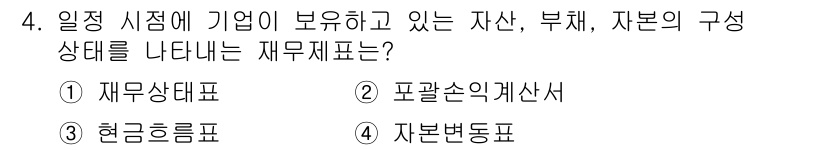 9급_국가직_공무원_화학공학일반 2021년 4번 - 재무상태표는 기업이 특정 시점에 보유하고 있는 자산, 부채 및 자본의 구... 에 관한 핵심 기출문제