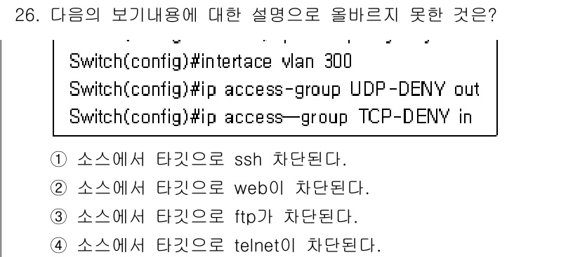 정보보안기사 2015년 26번 - 주어진 설정에서 "ip access-group UDP-DENY out"과... 에 관한 핵심 기출문제