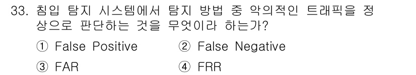 정보보안기사 2015년 33번 - 'False Negative'는 침입 탐지 시스템에서 실제로 악의적인 트... 에 관한 핵심 기출문제