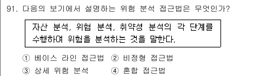 정보보안기사 2015년 91번 - 주어진 설명은 자산 분석, 위험 분석, 취약성 분석 등 다양한 분석 단계... 에 관한 핵심 기출문제