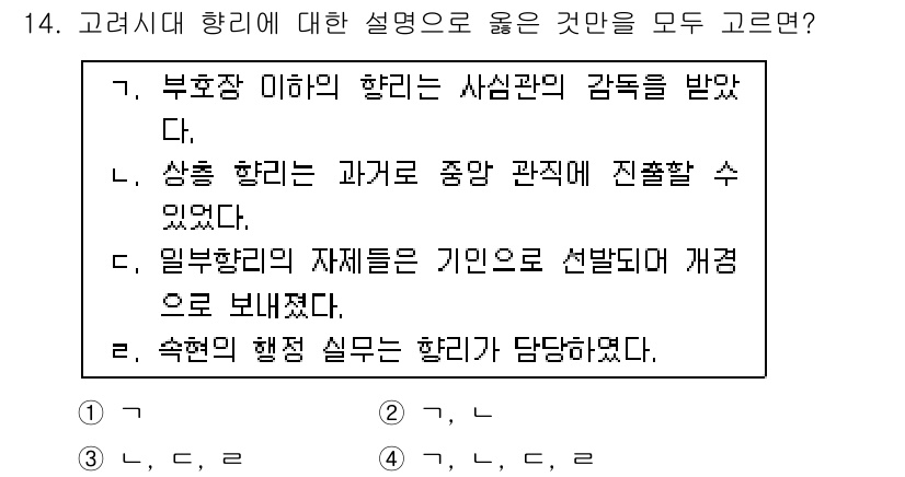 9급_국가직_공무원_한국사 2021년 14번 - 고려시대의 향리는 지방 행정의 기초 단위로, 사심관의 감독을 받으며 중앙... 에 관한 핵심 기출문제