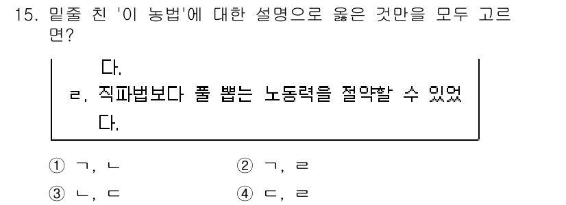 9급_국가직_공무원_한국사 2021년 15번 - 밀주친 농법은 전통적인 농업 방식으로, 자급자족의 형태를 띠고 있습니다.... 에 관한 핵심 기출문제