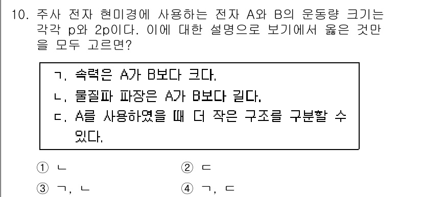 9급_국가직_공무원_과학 2021년 10번 - 주어진 문제에서 전자 A와 B의 운동량 크기가 각각 p와 2p임을 보면,... 에 관한 핵심 기출문제