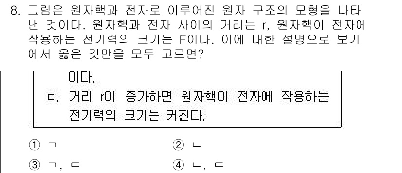 9급_국가직_공무원_과학 2021년 8번 - 정답 '2'는 전기력이 거리 r에 반비례해서 작용한다는 점을 강조합니다.... 에 관한 핵심 기출문제