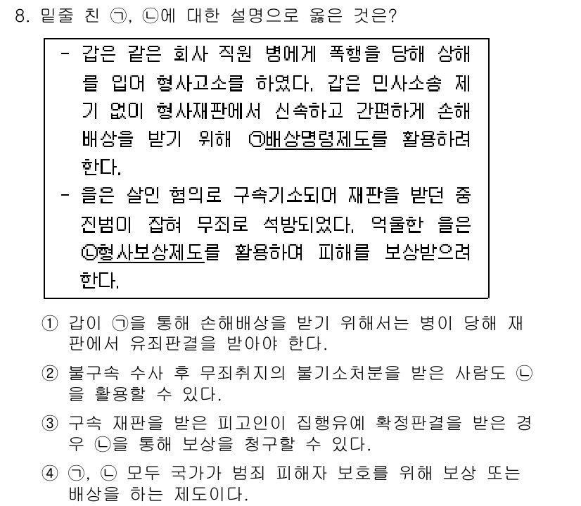 9급_국가직_공무원_사회 2021년 8번 - 이 문제에서 정답이 '1'인 이유는, '같이'라는 표현이 피해를 입은 자... 에 관한 핵심 기출문제