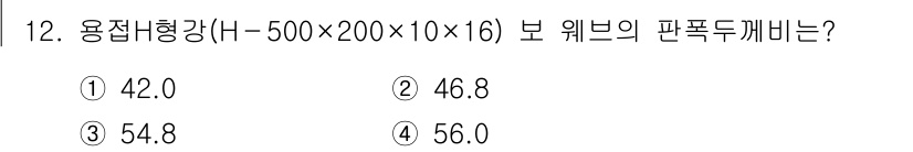 9급_국가직_공무원_건축구조 2021년 12번 - 주어진 H형강의 단면적을 계산하여, 해당 값에 따라 허용되는 휨 강도를 ... 에 관한 핵심 기출문제
