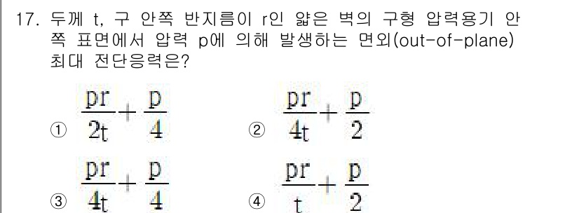 9급_국가직_공무원_기계설계 2021년 17번 - 주어진 문제는 면외 전단응력의 최대값을 구하는 문제입니다. 이를 위해 구... 에 관한 핵심 기출문제