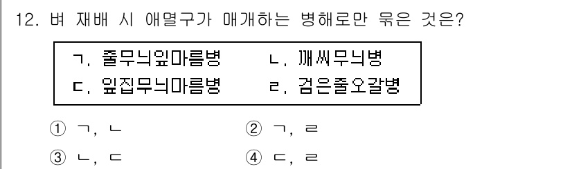 9급_국가직_공무원_식용작물 2021년 12번 - '애열구'가 매개하는 병해는 주로 잎과 줄기를 공격하는 병해입니다. 주어... 에 관한 핵심 기출문제
