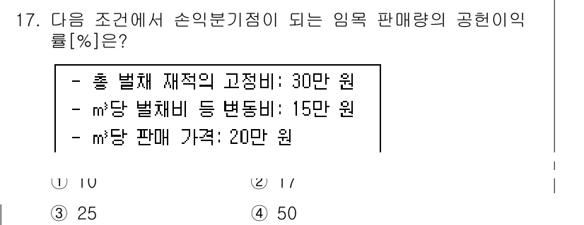 9급_국가직_공무원_임업경영 2021년 17번 - 총 고정비 30만 원과 변동비 15만 원을 합하면 45만 원이 됩니다. ... 에 관한 핵심 기출문제