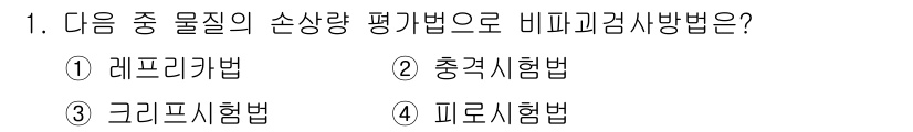 누설비파괴검사기사 2021년 1번 - 비파괴 검사에서 물질의 손상량을 평가하는 방법 중 레프리카법은 시편의 표... 에 관한 핵심 기출문제
