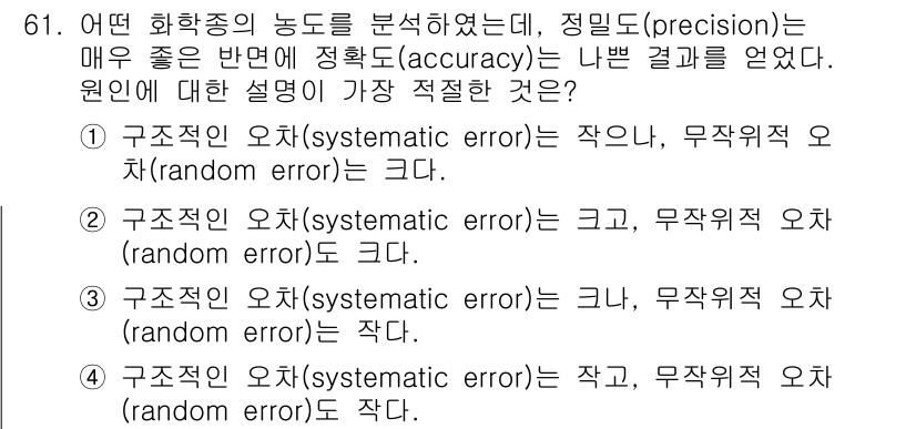 해양환경기사 2021년 60번 - 정확도(accuracy)가 나쁜 결과를 나타내는 경우, 이는 주로 구조적... 에 관한 핵심 기출문제