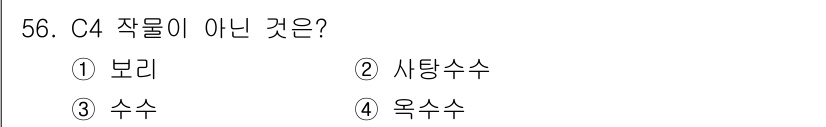 손해평가사 2021년 56번 - C4 작물은 일반적으로 보리, 사탕수수, 옥수수와 같은 식물들이 포함됩니... 에 관한 핵심 기출문제