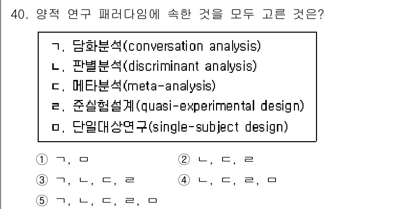 청소년상담사_2급(1교시)(구) 2020년 40번 - 정답 '4'가 올바른 이유는 양적 연구에서 사용되는 방법론들에 대한 개념... 에 관한 핵심 기출문제