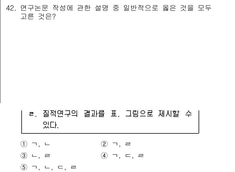 청소년상담사_2급(1교시)(구) 2020년 42번 - 연구논문 작성 시 '질적 연구의 결과를 표, 그림으로 제시할 수 있다'는... 에 관한 핵심 기출문제