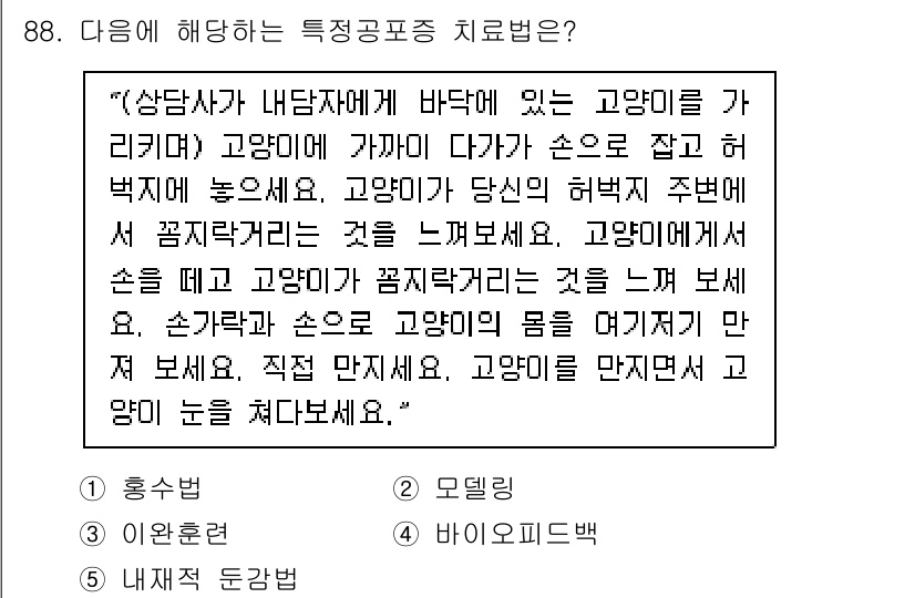 청소년상담사_2급(1교시)(구) 2020년 88번 - 주어진 문장은 내담자가 고양이를 통해 자신의 감정을 느끼고 표현하는 과정... 에 관한 핵심 기출문제