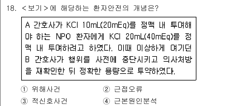 9급_지방직_공무원_서울시_간호관리(8급) 2021년 18번 - 환자 안전전의 개념에서는 환자의 안전을 최우선으로 고려해야 합니다. A ... 에 관한 핵심 기출문제