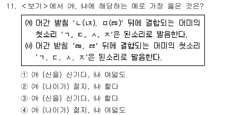 9급_지방직_공무원_서울시_국어 2021년 11번 - 문제에서 (가)는 'L'과 'MO'의 결합에서 첫소리가 '국'으로 발음되... 에 관한 핵심 기출문제