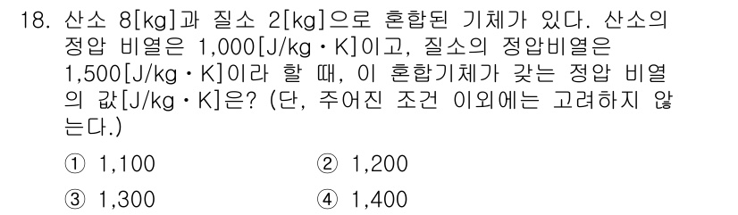 9급_지방직_공무원_서울시_기계일반 2021년 18번 - 혼합물의 비열은 각 성분의 비열과 질량을 고려하여 계산할 수 있습니다. ... 에 관한 핵심 기출문제