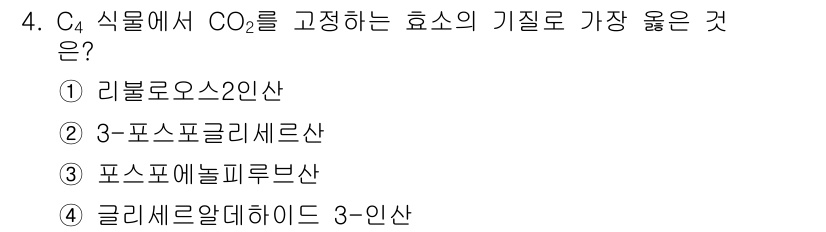 9급_지방직_공무원_서울시_생물 2021년 4번 - C4 식물에서 CO₂를 고정하는 효소는 포스포에놀피루브산(carboxyl... 에 관한 핵심 기출문제