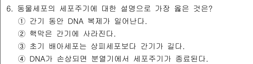 9급_지방직_공무원_서울시_생물 2021년 6번 - 동물세포의 세포주기는 인터페이스와 같은 단계에서 DNA 복제가 일어나는 ... 에 관한 핵심 기출문제