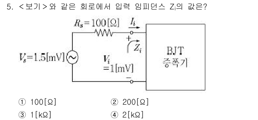 9급_지방직_공무원_서울시_전자공학개론 2021년 5번 - 이 문제는 BJT의 입력 임피던스와 관련된 전기 회로 문제입니다. 입력 ... 에 관한 핵심 기출문제