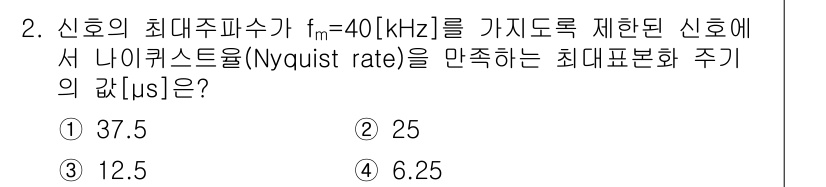 9급_지방직_공무원_서울시_통신이론 2021년 2번 - 나이퀴스트 샘플링 이론에 따르면, 신호의 최대 주파수 \( f_m \)에... 에 관한 핵심 기출문제