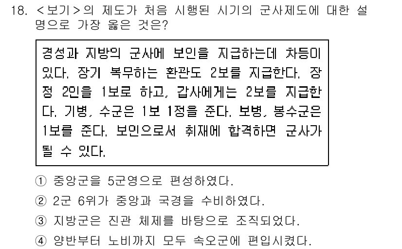 9급_지방직_공무원_서울시_한국사(유공자) 2021년 18번 - 정답 '3'은 당시 군사제도가 진관 체제를 바탕으로 구성되었음을 강조합니... 에 관한 핵심 기출문제