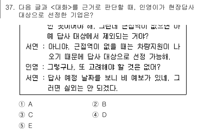 PSAT_상황판단 2021년 37번 - 주어진 글에서 '근접성이 없을 때는 차량지원이 나올 수 있으므로 답사 대... 에 관한 핵심 기출문제