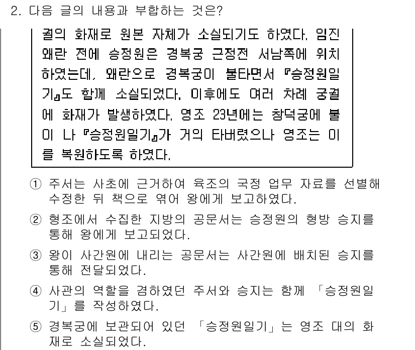 PSAT_언어논리 2021년 2번 - 주어진 글의 내용과 부합하지 않는 선택지는 '5'입니다. 이 선택지는 "... 에 관한 핵심 기출문제