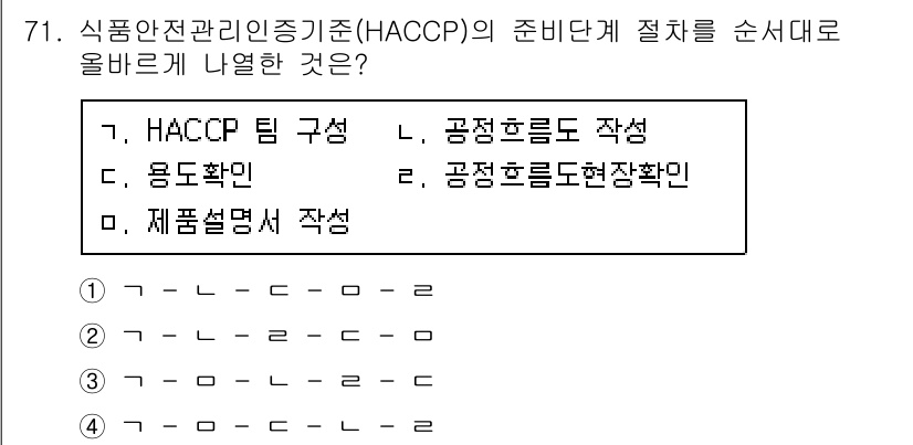 수산물품질관리사_1차 2016년 71번 - HACCP의 준비단계는 식품 안전을 확보하기 위한 체계적 접근 방식으로,... 에 관한 핵심 기출문제