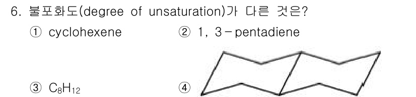 9급_지방직_공무원_공업화학 2021년 6번 - 불포화도(degree of unsaturation)는 화합물 내의 이중 ... 에 관한 핵심 기출문제