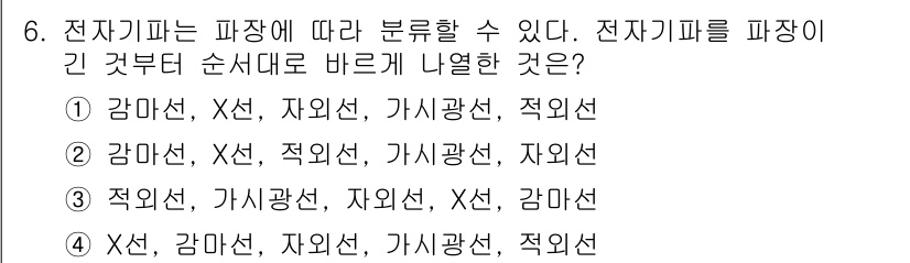 9급_지방직_공무원_과학 2021년 6번 - 전기 회로에서 전자기파의 분류는 전파의 성질에 기반하여 이루어집니다. 주... 에 관한 핵심 기출문제