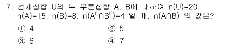 9급_지방직_공무원_수학 2021년 7번 - 문제에서 주어진 정보를 활용하여 집합의 성질을 적용합니다. 전체원소의 수... 에 관한 핵심 기출문제