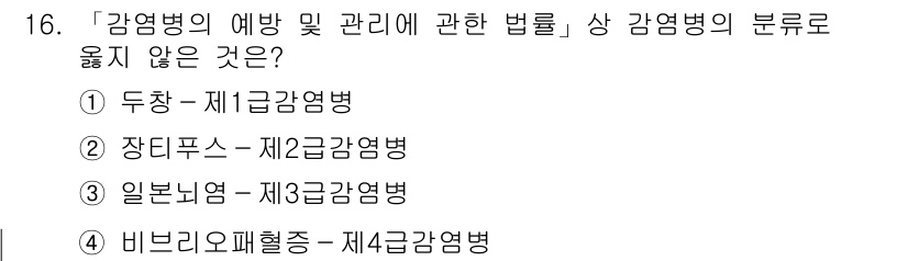 9급_지방직_공무원_재난관리론 2021년 16번 - '비브리오패혈증'은 제4급 감염병으로 분류되며, 일반적으로 관리 및 예방... 에 관한 핵심 기출문제
