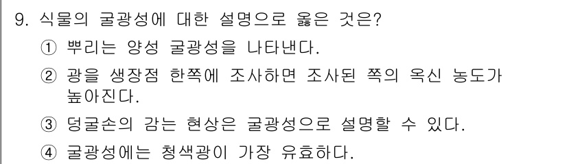 9급_지방직_공무원_재배학개론 2021년 9번 - 식물의 광합성에서 청색광은 가장 효율적인 파장의 범위에 해당합니다. 이는... 에 관한 핵심 기출문제