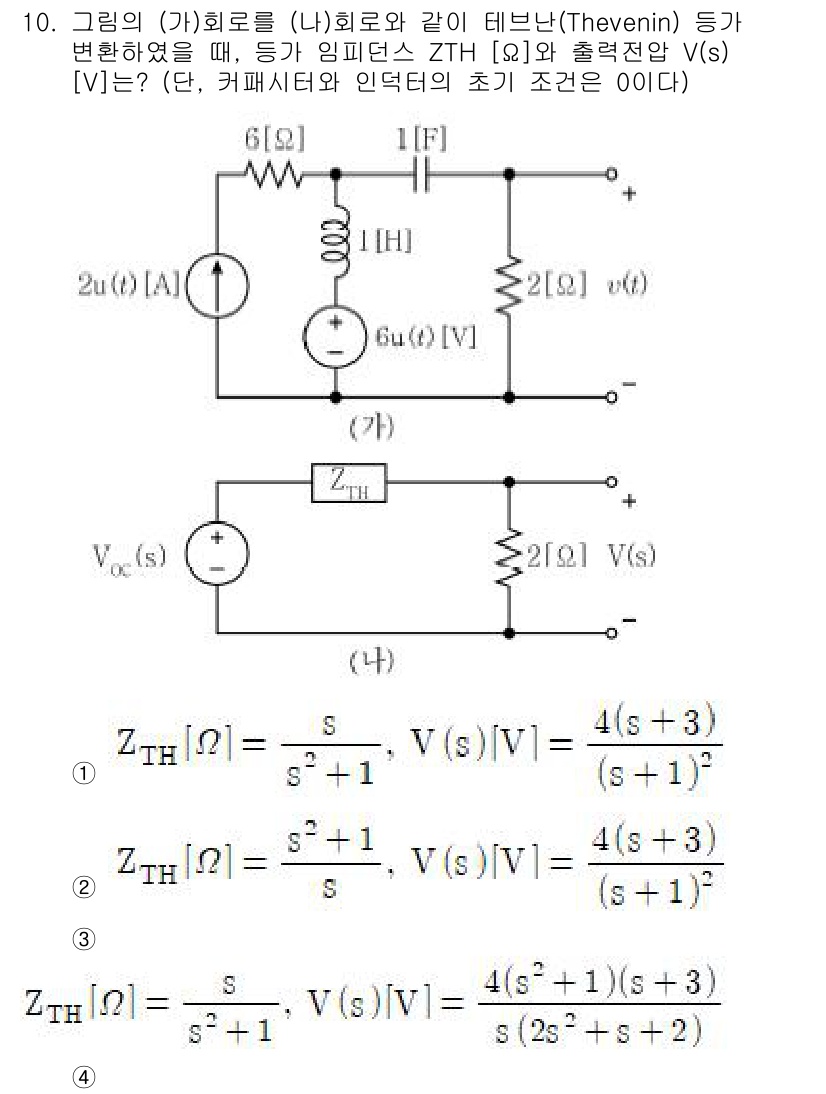 9급_지방직_공무원_전기이론 2021년 10번 - 주어진 회로를 Thevenin 정리를 적용하여 분석할 때, ZTH와 V(... 에 관한 핵심 기출문제