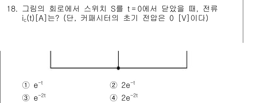 9급_지방직_공무원_전기이론 2021년 18번 - 이 문제에서 주어진 회로는 커패시터가 초기 전압 0V인 상태에서 스위치를... 에 관한 핵심 기출문제