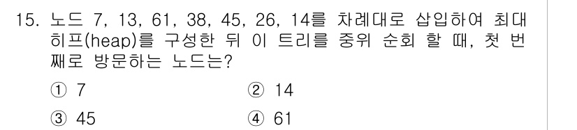 9급_지방직_공무원_컴퓨터일반 2021년 15번 - 최대 힙을 구성할 때는 부모 노드가 자식 노드보다 크거나 같은 값을 가져... 에 관한 핵심 기출문제