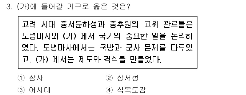 9급_지방직_공무원_한국사 2021년 3번 - '가'에 들어갈 적절한 단어는 '상서성'입니다. 고려 시대에는 국가의 중... 에 관한 핵심 기출문제