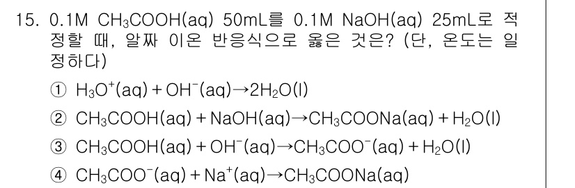 9급_지방직_공무원_화학공학일반 2021년 15번 - 주어진 반응에서 0.1M CH₃COOH와 0.1M NaOH의 중화 반응을... 에 관한 핵심 기출문제