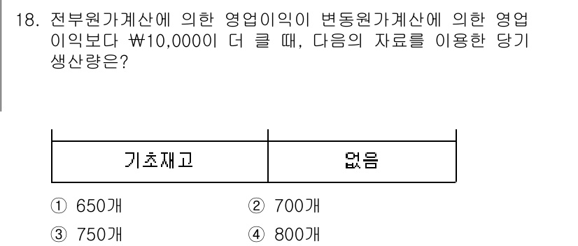 9급_지방직_공무원_회계학 2021년 18번 - 이 문제는 전부원가계산과 변동원가계산 간의 차이를 이해해야 풀 수 있습니... 에 관한 핵심 기출문제