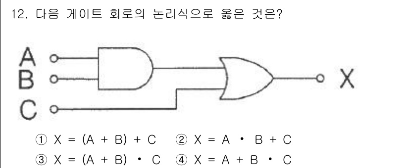 철도신호기사 2021년 12번 - 주어진 회로는 OR 게이트 두 개와 AND 게이트 하나로 구성되어 있습니... 에 관한 핵심 기출문제