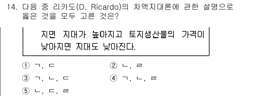 공인중개사_1차 2020년 14번 - 리카도(D. Ricardo)의 차액지대 이론에 따르면, 지대는 토지의 생... 에 관한 핵심 기출문제