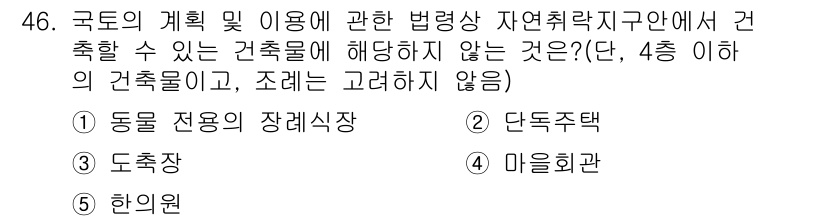 공인중개사_2차 2020년 46번 - 자연취락구역 안에서 건축이 허용되지 않는 경우는 주로 특정 용도나 환경보... 에 관한 핵심 기출문제