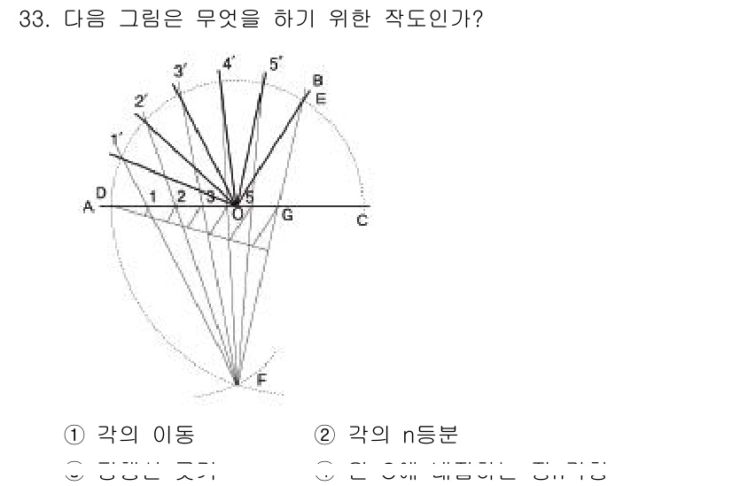 시각디자인기사 2021년 33번 - 해당 그림은 각의 이동을 나타내기 위한 작업으로, 중심점 A에서 출발하여... 에 관한 핵심 기출문제