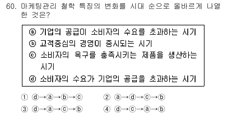 시각디자인기사 2021년 60번 - .  
정답인 이유: 소비자의 욕구를 충족시키기 위해 기업이 제품을 생산... 에 관한 핵심 기출문제