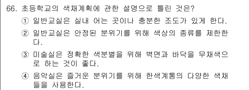 시각디자인기사 2021년 66번 - 음악실은 즐거운 분위기를 위해 다양한 색채를 사용하여 감정과 창의적 표현... 에 관한 핵심 기출문제