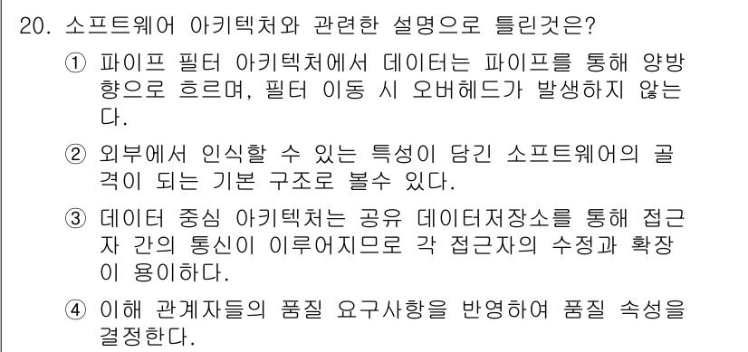 정보처리기사 2021년 20번 - . 

소프트웨어 아키텍처는 시스템 구성 요소 간의 관계를 명시하며, 데... 에 관한 핵심 기출문제